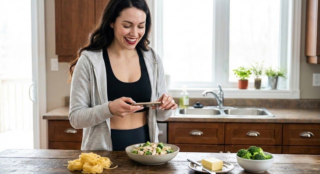Woman tracking nutrition on phone